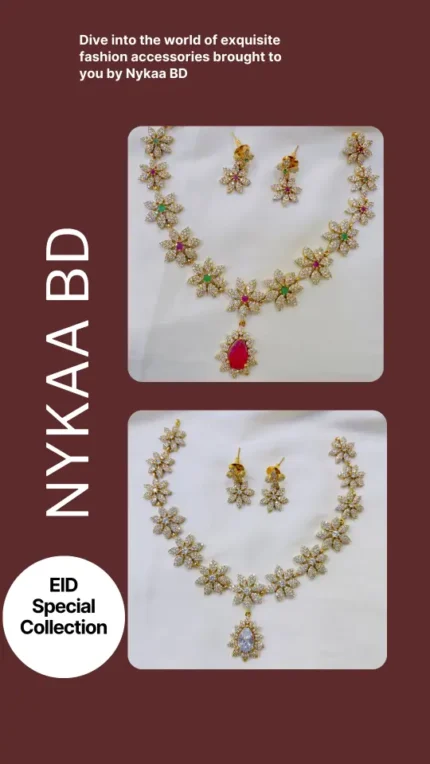 Indian Diamond Cut Golden Necklace with Earrings