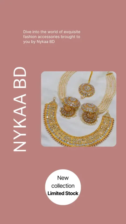 Gold Plate Choker, Pear Kantana Earrings with Tikli